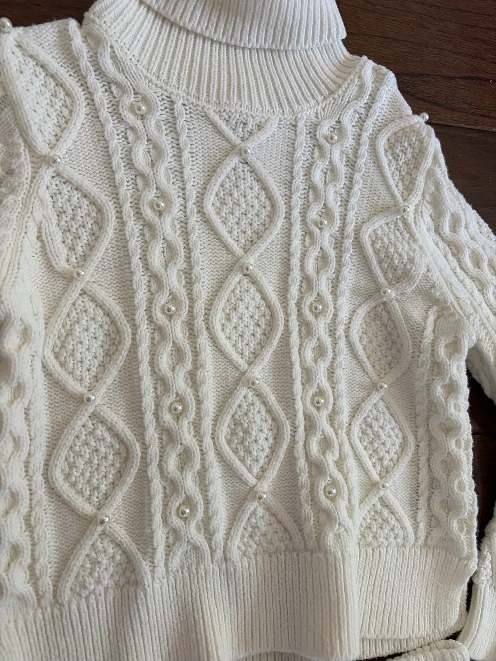 Max Studio Ivory Cable Knit Turtleneck Sweater